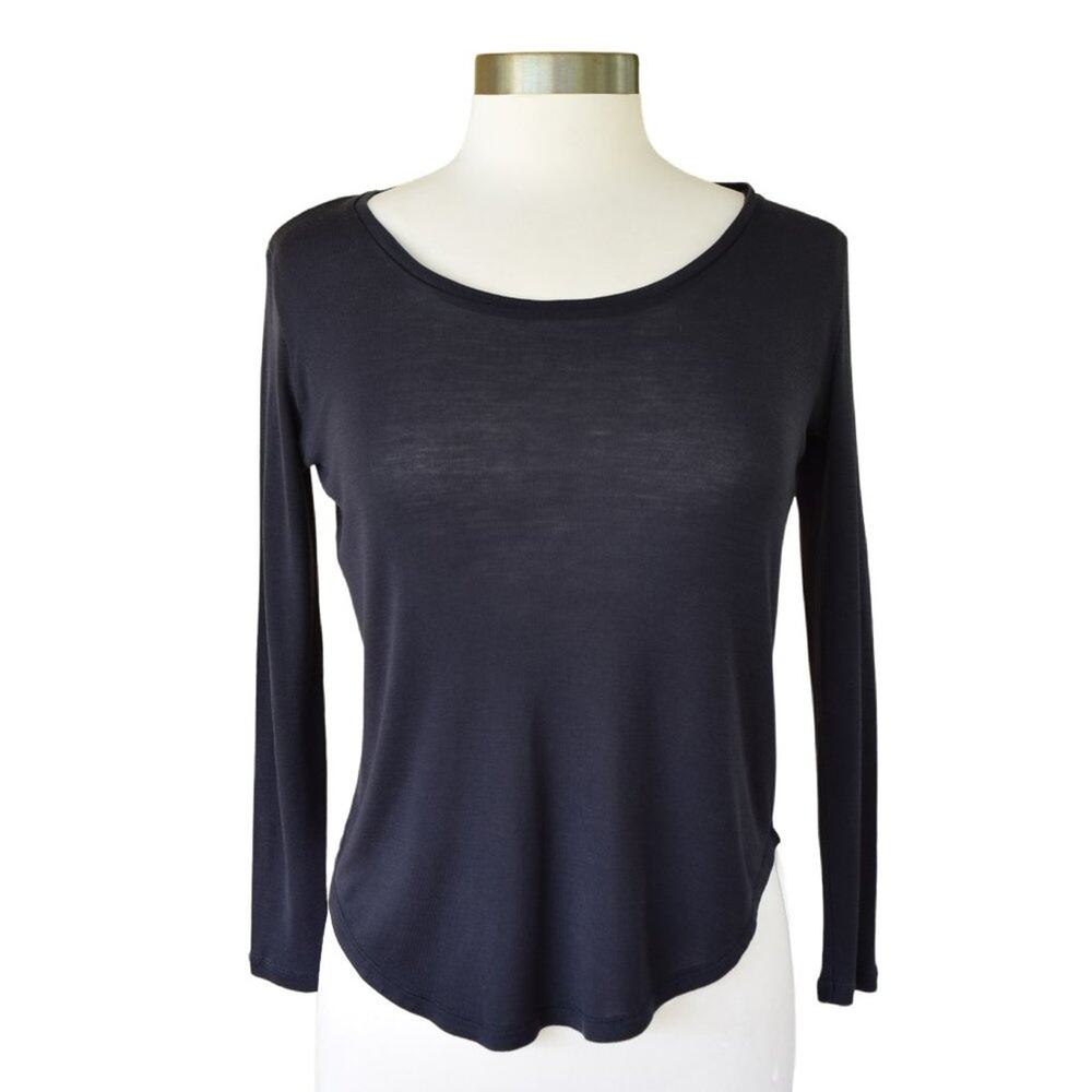 COS Navy Jersey Knit Long Sleeve Scoop Neck Tee